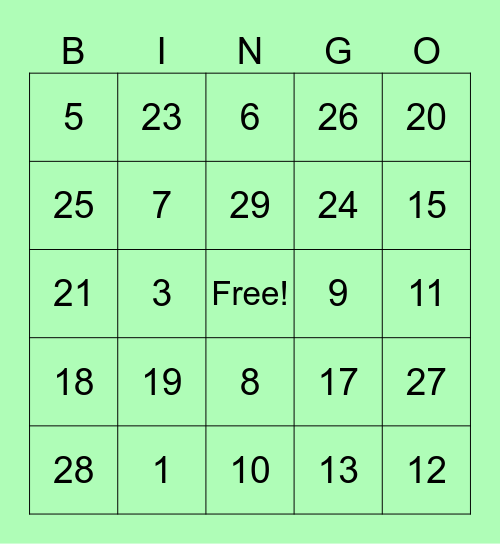 10A Bingo Card