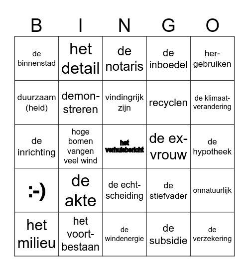 WS groep 8 thema 1 Bingo Card