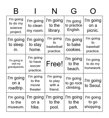 What are you going to do this weekend? Bingo Card