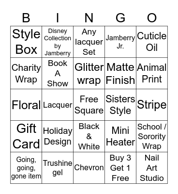 Jamberry bingo Card