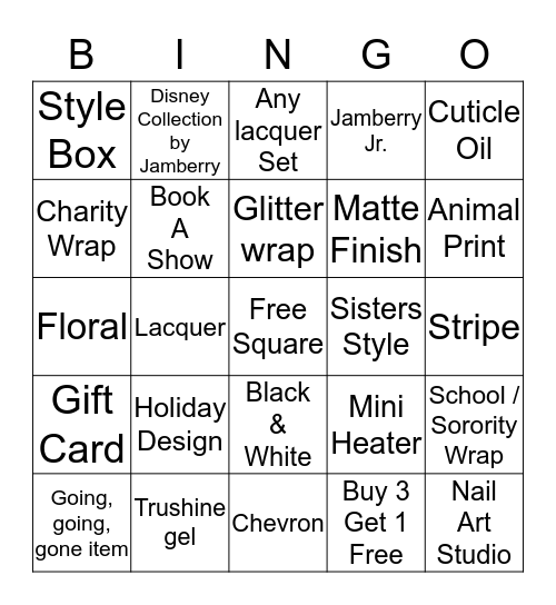 Jamberry bingo Card