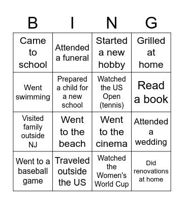 Faculty Summer Bingo Card