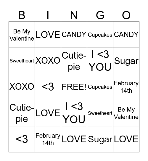 A-OK Valentine's Day Bingo Card