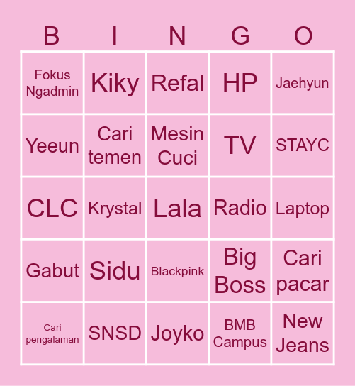 Punya Yeye Bingo Card