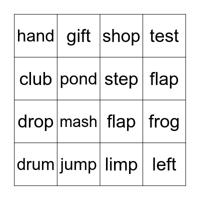 CCVC/CVCC BINGO Card