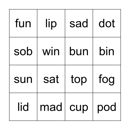 cvc Bingo Card