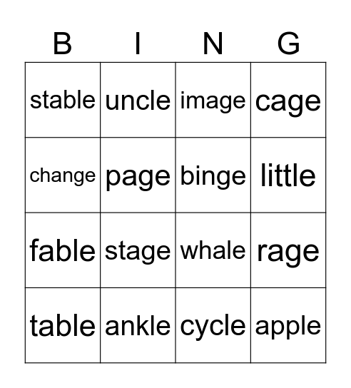 words-ending-in-le-bingo-card