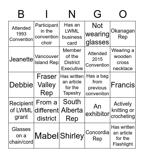 LWML ABC District Convention 2016 Bingo Card