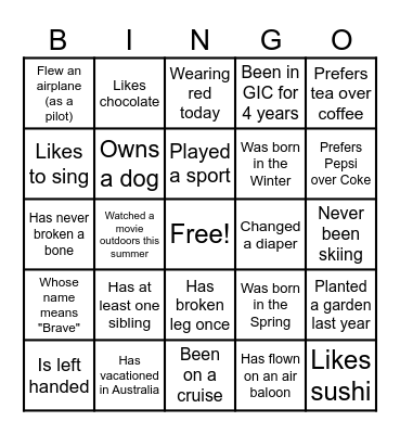 GIC MC5 Bingo - Find Someone Who . . . Bingo Card