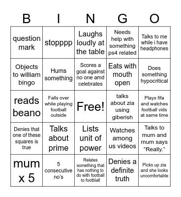 William Bingo Card