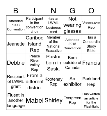 LWML ABC District Convention 2016 Bingo Card