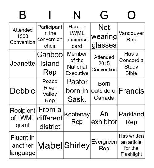 LWML ABC District Convention 2016 Bingo Card