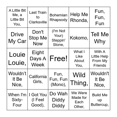 Fan Girl Pop Bingo Card