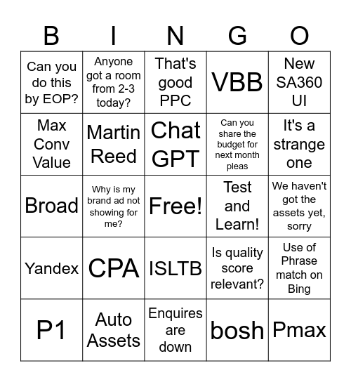 PPC 2023 Social Bingo! Bingo Card