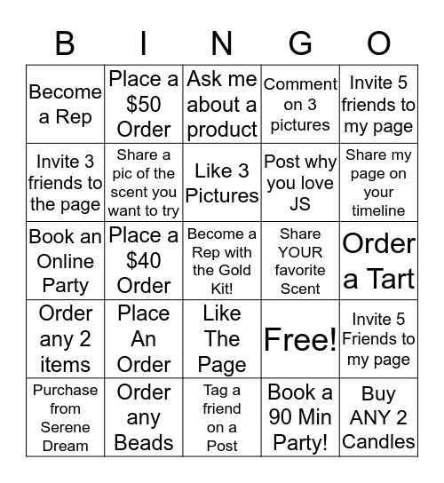 Free Gift GiveAway Bingo Card