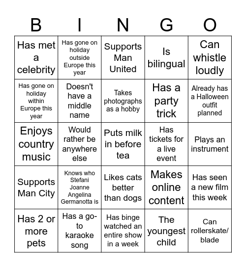 People Bingo Card