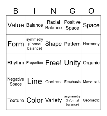 Elements and Principles of Art Bingo Card