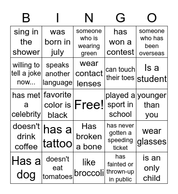 Find Someone Who....... Bingo Card