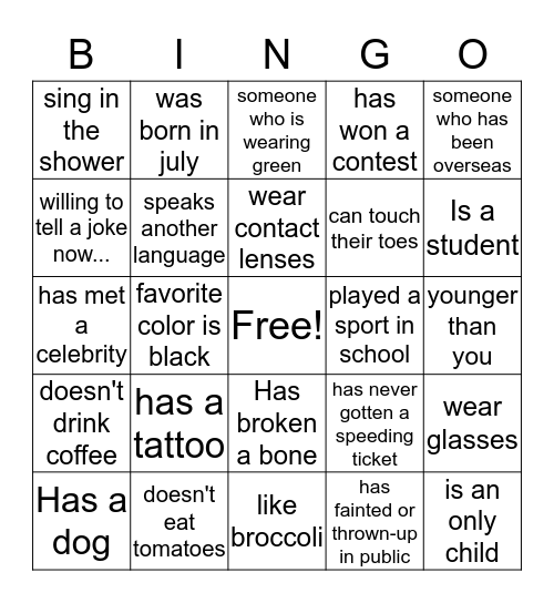 Find Someone Who....... Bingo Card