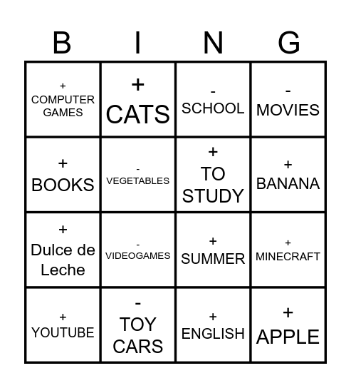 I LIKE... Bingo Card