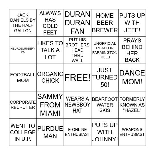 MINGLO MINGLIN' BINGO! Bingo Card