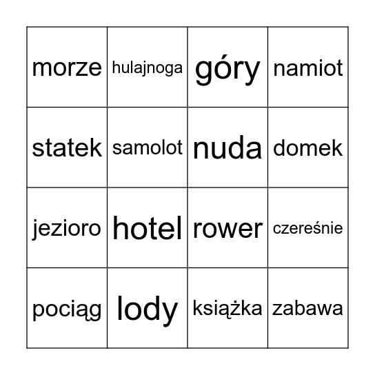 Moje wakacje Bingo Card