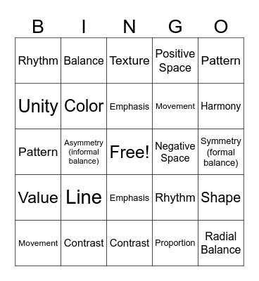 Elements and Principles Bingo Card