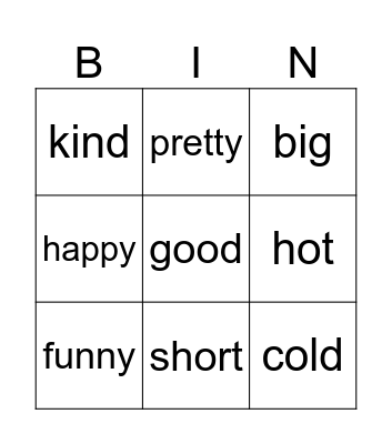 Comparatives and Superlatives Bingo Card