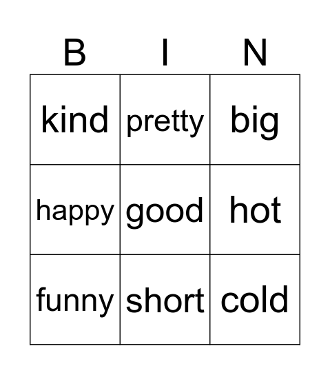 Comparatives and Superlatives Bingo Card