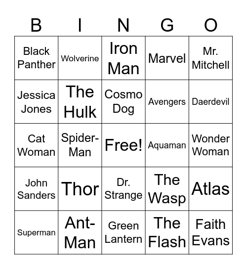 MY SUPERHEROS BINGO! Bingo Card