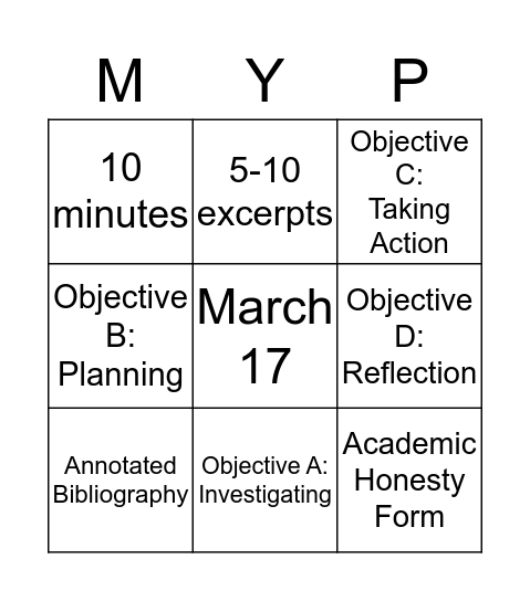 Community Project Bingo Card