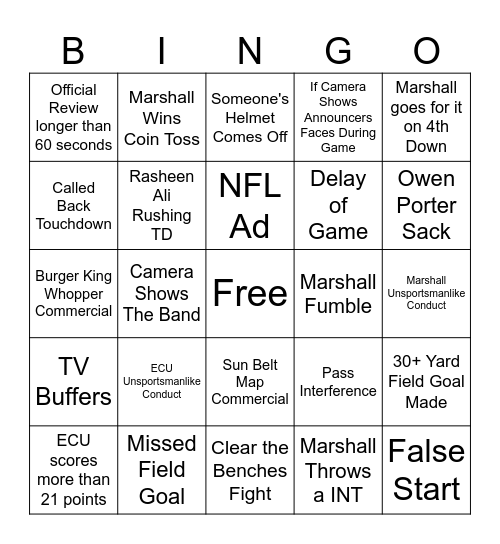 Marshall Bingo Card