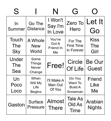 Singo - Disney Bingo Card