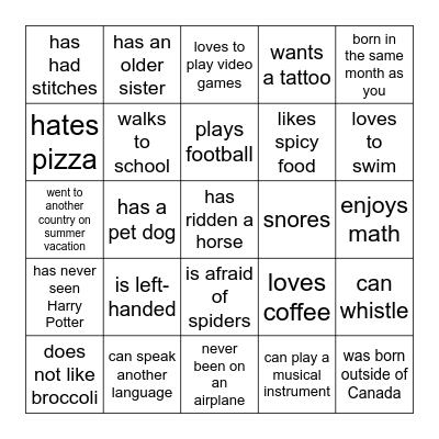 Back to School Bingo Card