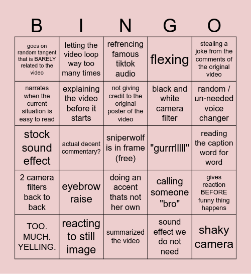 Ssniperwolf Bingo Card