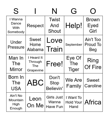 Singo - Oldies Bingo Card
