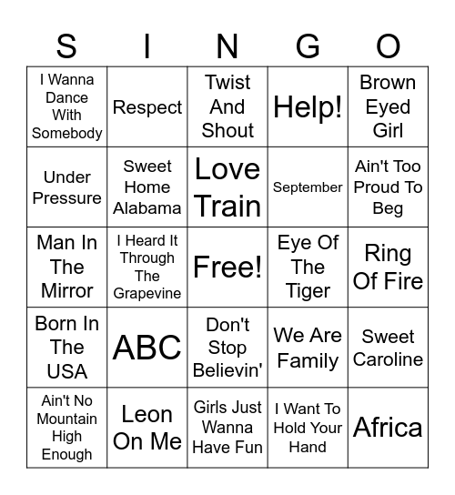 Singo - Oldies Bingo Card