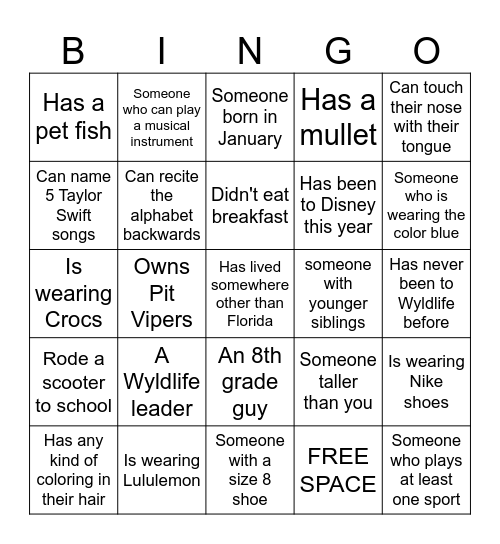 APS Bingo Card