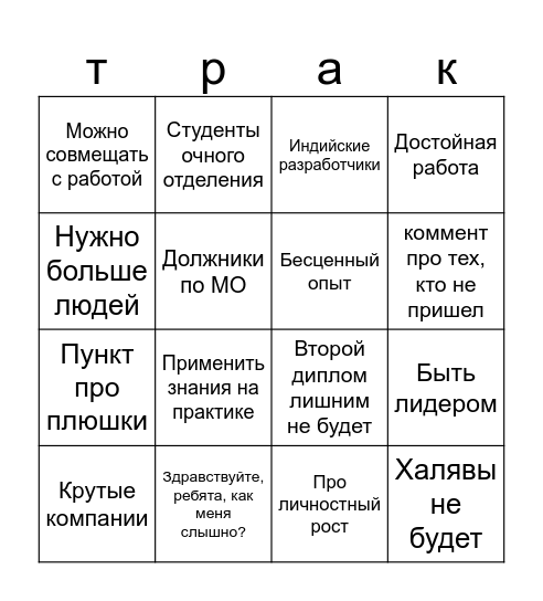 Цифровая кафедра Bingo Card