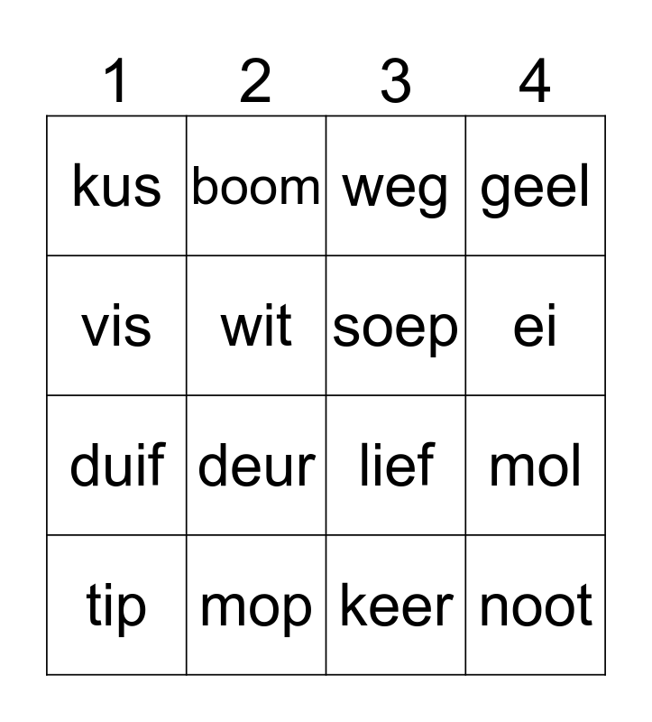 WOORDBINGO Card