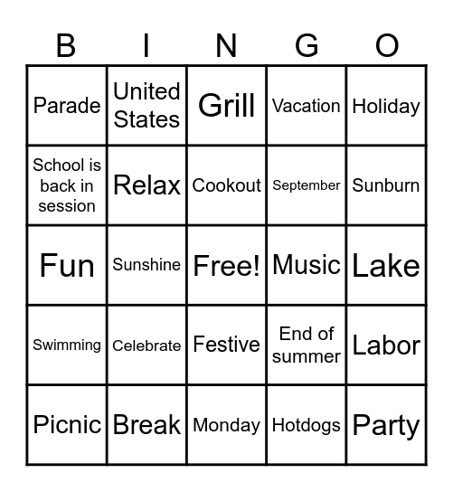 Labor Day Bingo Card