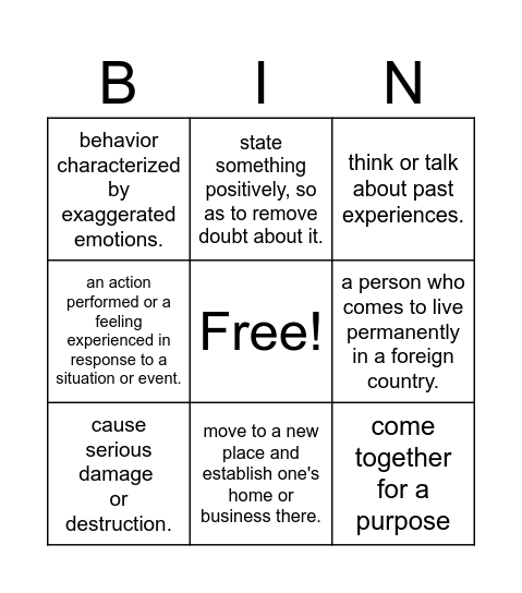 The Book of the unknow Americans Bingo Card