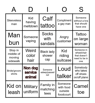Airport bingo Card