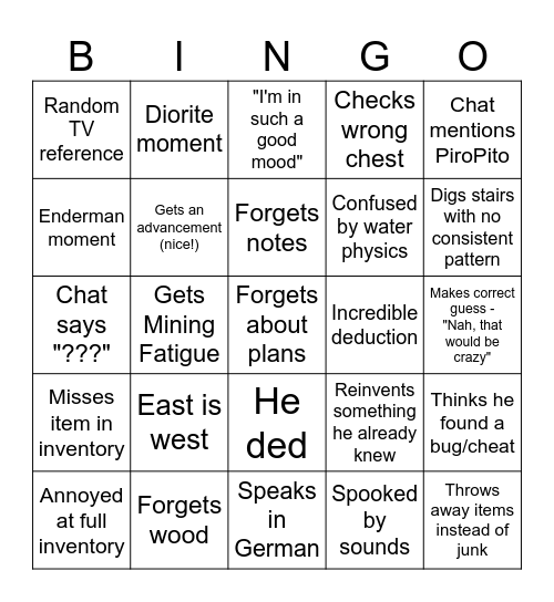 minecraft (updated, og by Marx) Bingo Card