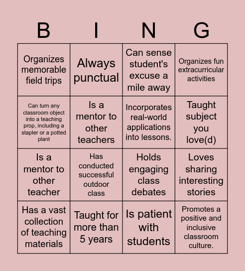 Teachers day extravaganza Bingo Card