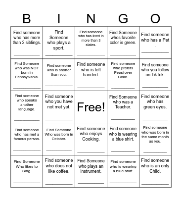 Find Someone Who Tamanend Style Bingo Card