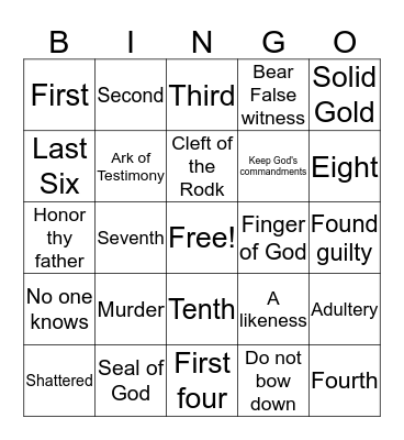 10 Commandments Bingo Card