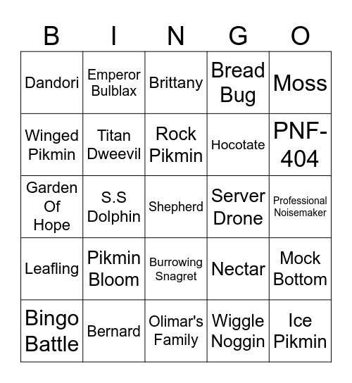 Médor Round 1 (Pikmin) Bingo Card