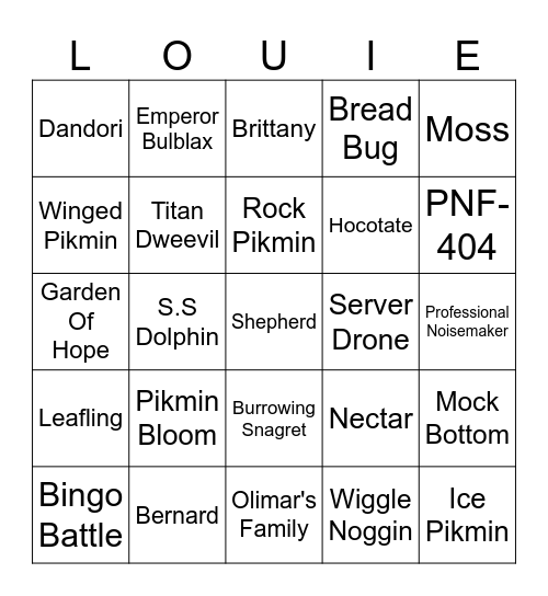 Dr. Sololek's Round 1 (PIKMIN) Bingo Card