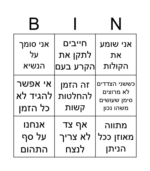 בינגו הידברות Bingo Card